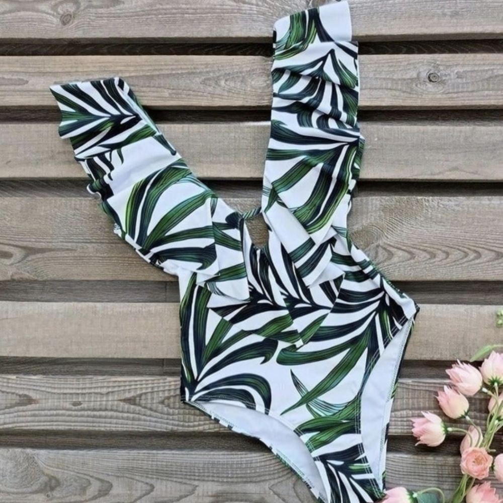 SPORLIKE Women One Piece Swimsuit V-Neck Ruffle Bathing Suit Padded Monokini